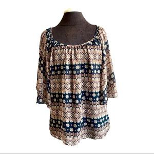 H.I.P. Happening in the Present Boho/Aztec fairy sleeve style top in EUC Large